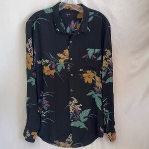 Rolla's Shirt Casual Hawaiian Beer Garden Tropical Black Button Down Top Size M